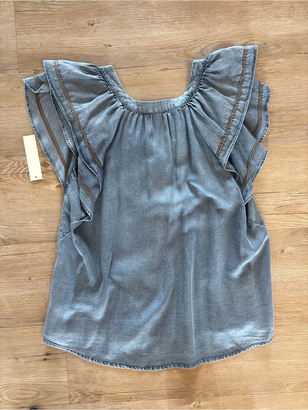 Fate Washed Blue Ruffle Button-Front Blouse - Picture 2 of 3